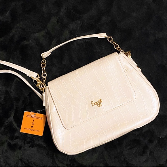 NWT BAGGIT LEO FOLIO CROCODILE WHITE SLING BAG - Picture 2 of 14